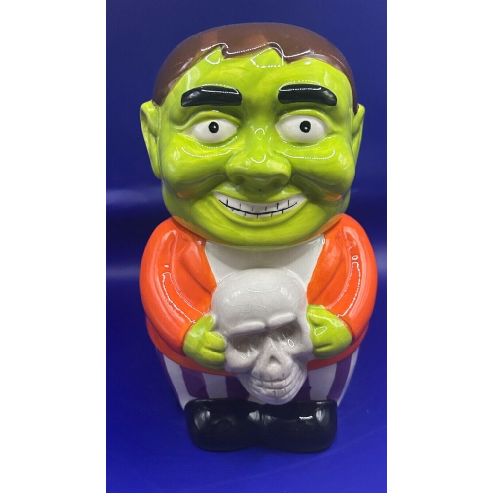 Halloween Frankenstein Monster Ceramic Cookie Jar Skull Green Orange Purple - Picture 9 of 9